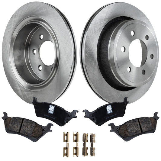 2-Wheel Set Rear Brake Disc and Pad Kit, Plain Surface 6 Lugs 347.98 mm Ceramic Pro-Line Series, Includes (1) Brake Pad Set and (2) Brake Disc