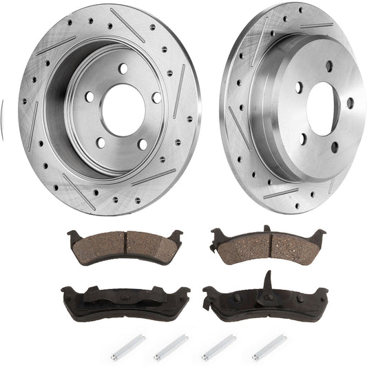 2-Wheel Set Rear Brake Disc and Pad Kit, Cross-drilled and Slotted 5 Lugs 284.48 mm Ceramic Pro-Line Series, Includes (1) Brake Disc and (1) Brake Pad Set