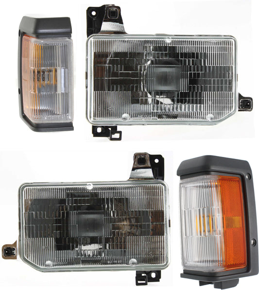 4-Piece Kit Driver and Passenger Side Halogen Headlight, With bulb(s), OE Replacement, Includes (2) Corner Light and (2) Headlight