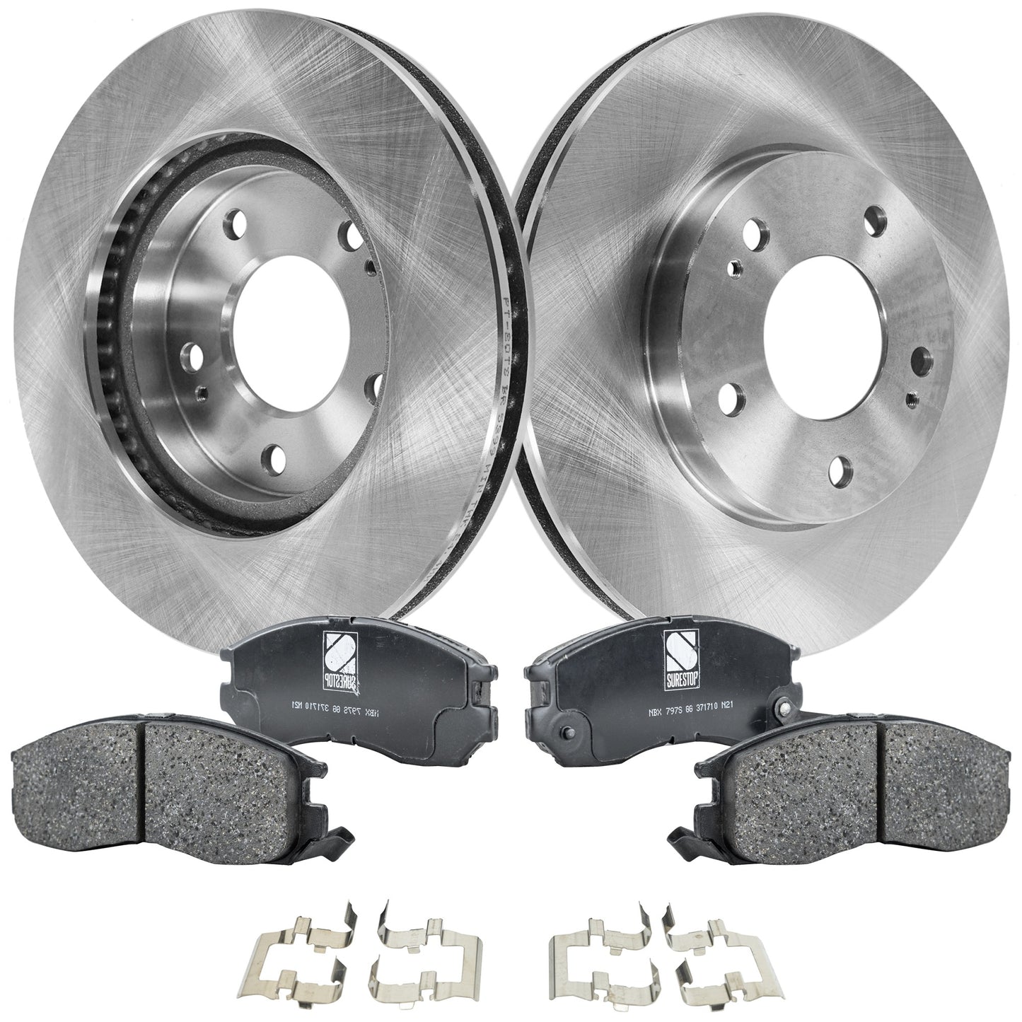 2-Wheel Set Front Brake Disc and Pad Kit, Plain Surface 5 Lugs 276.3 mm Ceramic Pro-Line Series, Includes (2) Brake Disc and (1) Brake Pad Set