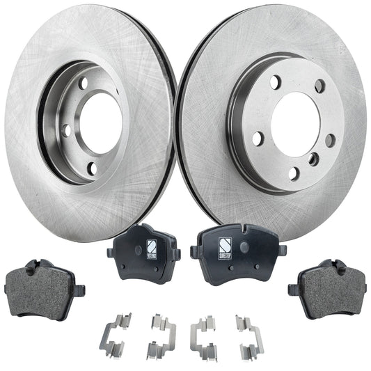 2-Wheel Set Brake Disc and Pad Kit, Plain Surface 5 Lugs 293.88 mm Ceramic Pro-Line Series, Includes (2) Brake Disc and (1) Brake Pad Set