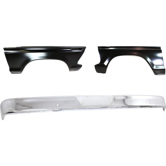 3-Piece Kit Front Bumper Chrome, (2) Fender and (1) Bumper