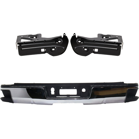 3-Piece Kit Step Bumper, Chrome Face Bar and Pads Without mounting bracket(s), Includes (1) Step Bumper and (2) Bumper Bracket
