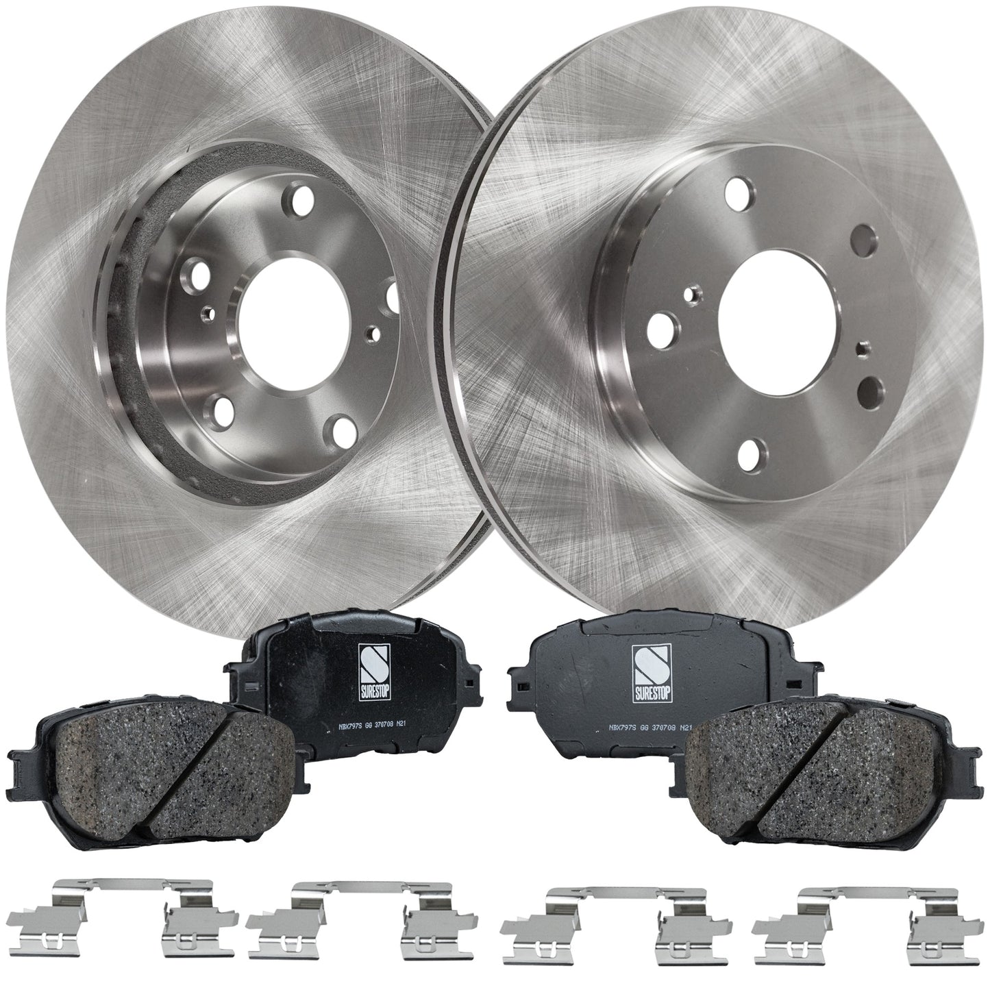 2-Wheel Set Front Brake Disc and Pad Kit, Plain Surface 5 Lugs 275.08 mm Ceramic Pro-Line Series, Includes (2) Brake Disc and (1) Brake Pad Set