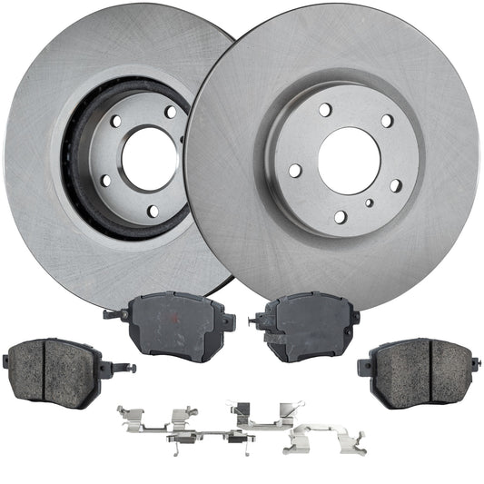 2-Wheel Set Front Brake Disc and Pad Kit, Plain Surface 5 Lugs 320.04 mm Ceramic Pro-Line Series, Includes (2) Brake Disc and (1) Brake Pad Set