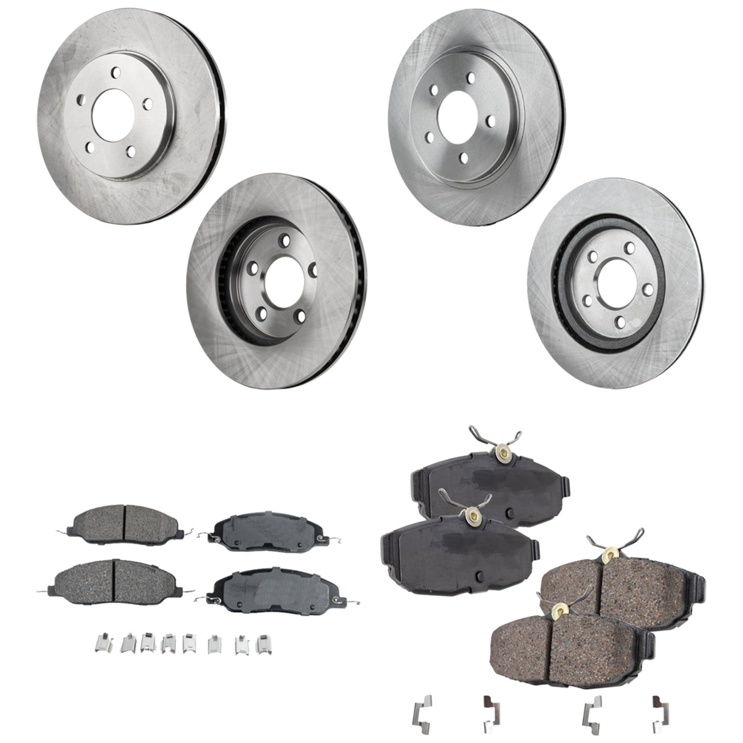 4-Wheel Set Front and Rear Brake Disc and Pad Kit, Plain Surface 5 Lugs Front-293.12 mm/Rear-299.97 mm Ceramic Pro-Line Series, Includes (2) Brake Pad Set and (4) Brake Disc