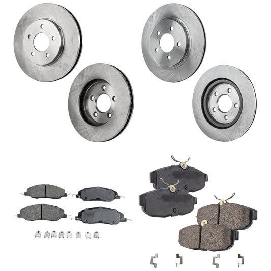 4-Wheel Set Front and Rear Brake Disc and Pad Kit, Plain Surface 5 Lugs Front-293.12 mm/Rear-299.97 mm Ceramic Pro-Line Series, Includes (2) Brake Pad Set and (4) Brake Disc