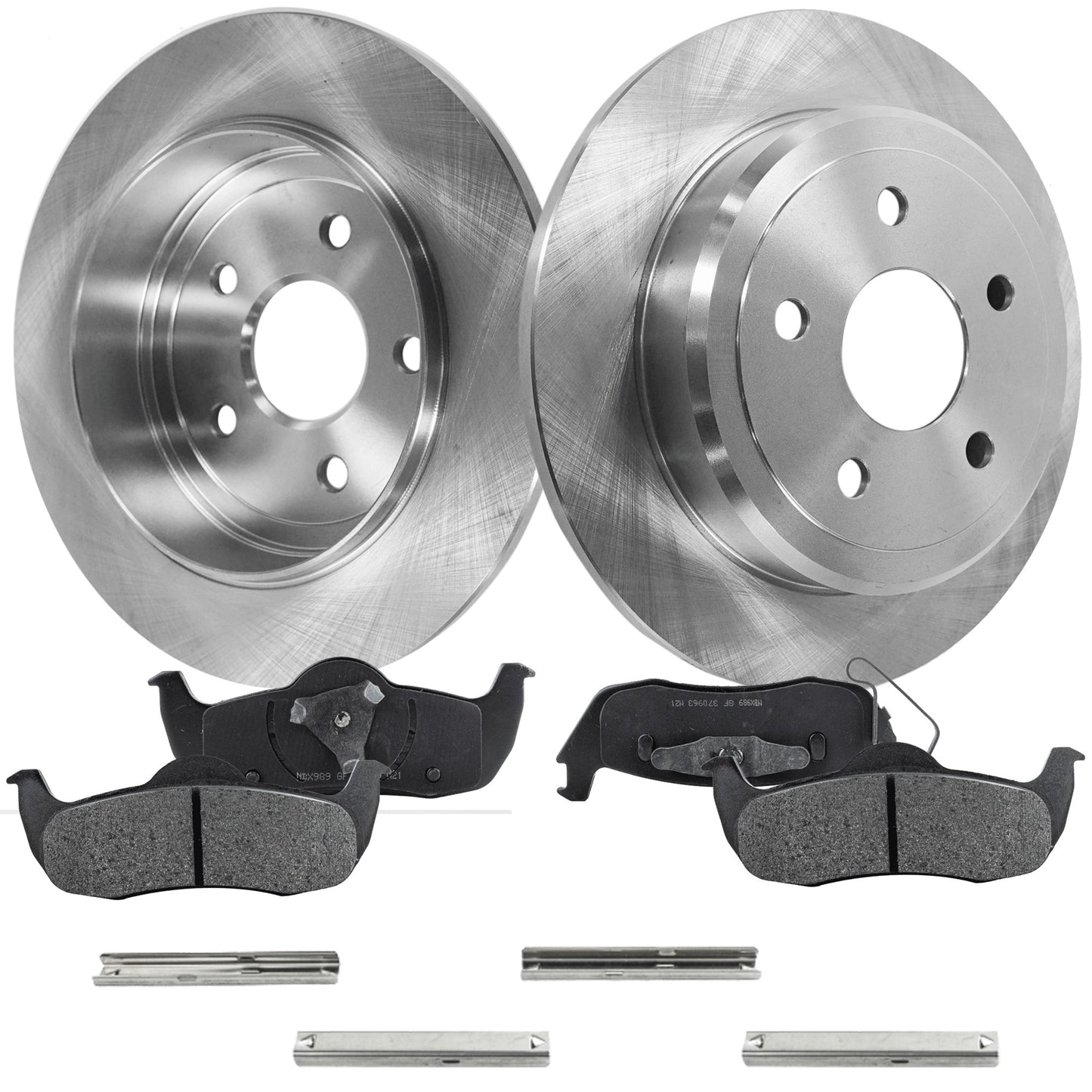 2-Wheel Set Rear Brake Disc and Pad Kit, Plain Surface 5 Lugs 320.04 mm Semi-metallic Pro-Line Series, Includes (2) Brake Disc and (1) Brake Pad Set