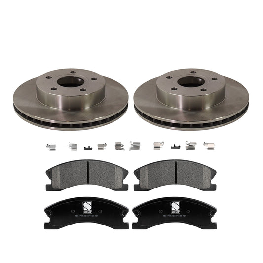 2-Wheel Set Front Brake Disc and Pad Kit, Plain Surface 5 Lugs 305.05 mm Ceramic Pro-Line Series, Includes (2) Brake Disc and (1) Brake Pad Set