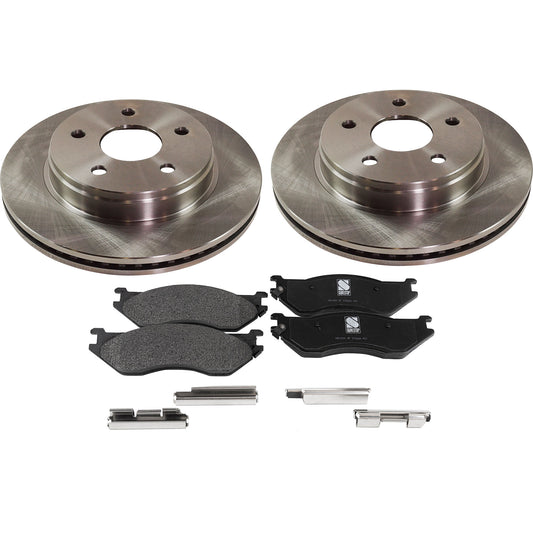 2-Wheel Set Front Brake Disc and Pad Kit, Plain Surface 5 Lugs 336.04 mm Semi-metallic Pro-Line Series, Includes (1) Brake Pad Set and (2) Brake Disc
