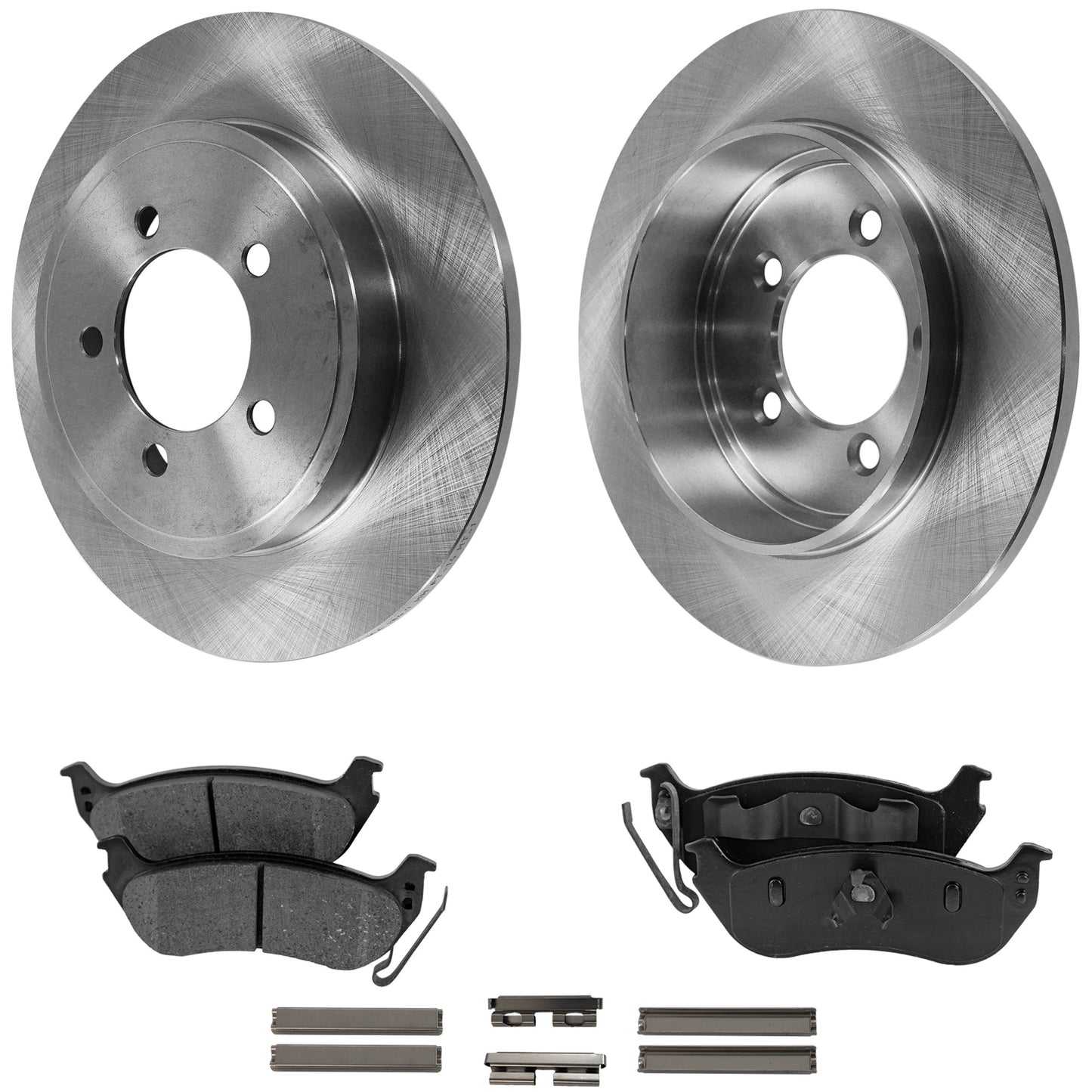2-Wheel Set Rear Brake Disc and Pad Kit, Plain Surface 5 Lugs 300.99 mm Ceramic Pro-Line Series, Includes (1) Brake Pad Set and (2) Brake Disc