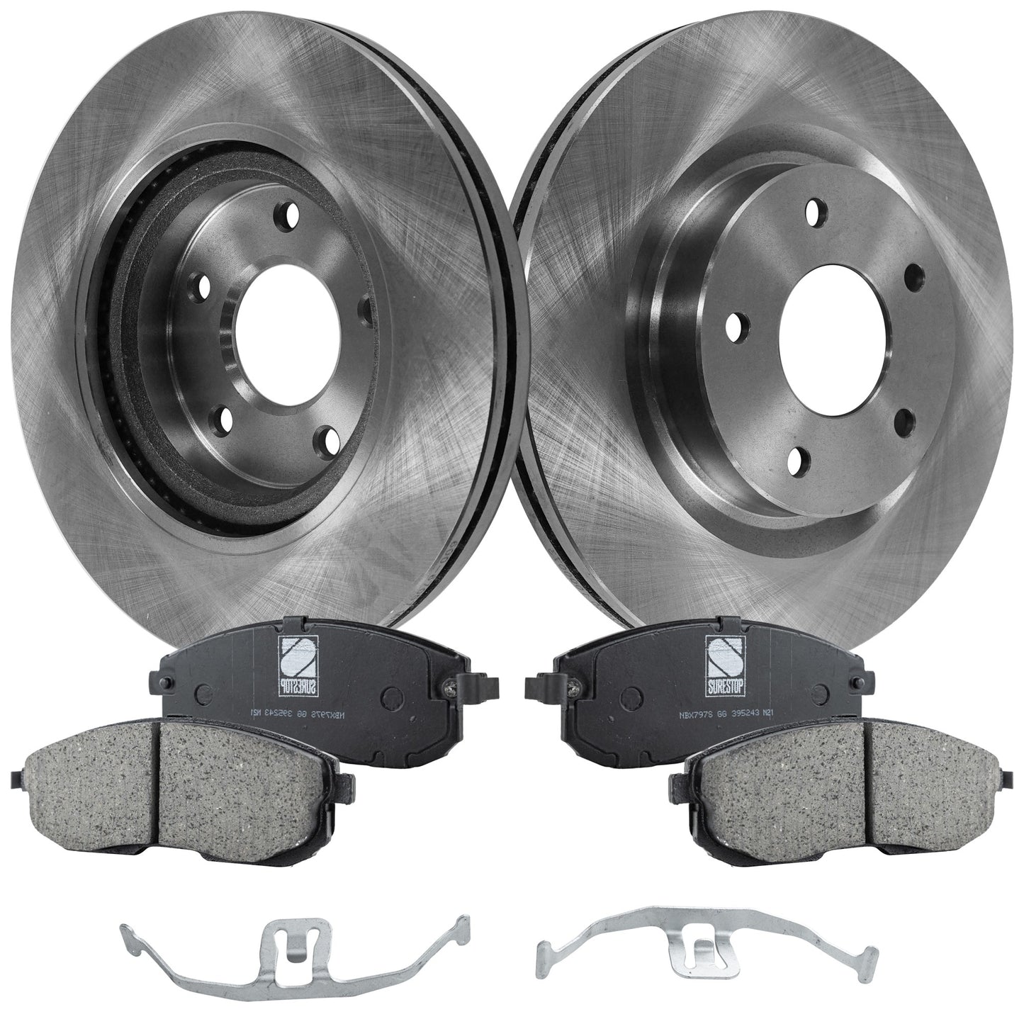 2-Wheel Set Front Brake Disc and Pad Kit, Plain Surface 5 Lugs 295.91 mm Ceramic Pro-Line Series, Includes (2) Brake Disc and (1) Brake Pad Set