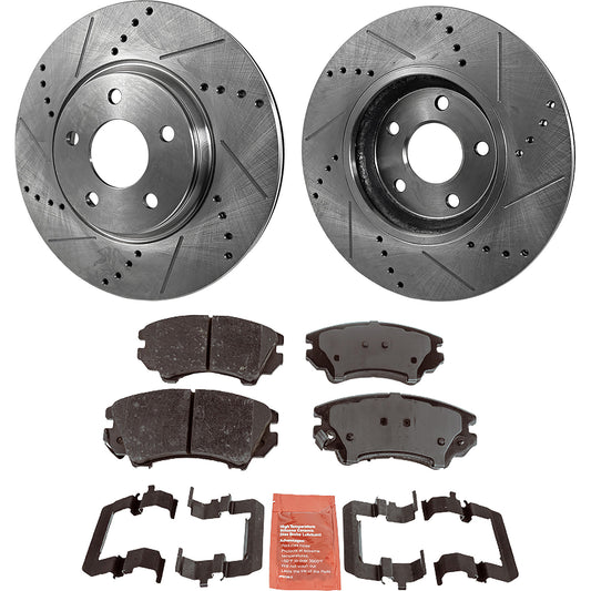 2-Wheel Set Front Brake Disc and Pad Kit, Cross-drilled and Slotted 321 mm Ceramic Pro-Line Series, Includes (2) Brake Disc and (1) Brake Pad Set
