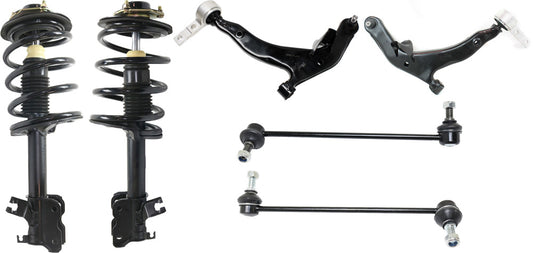 6-Piece Kit Front, Driver and Passenger Side, Lower Control Arm Kit, Includes (2) Control Arm, (2) Loaded Strut, and (2) Sway Bar Link