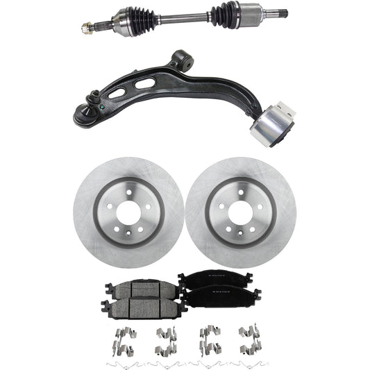 5-Piece Kit Front, Driver Side, Lower Control Arm Kit, Includes (2) Brake Disc, (1) Brake Pad Set, (1) Control Arm and (1) Axle Assembly