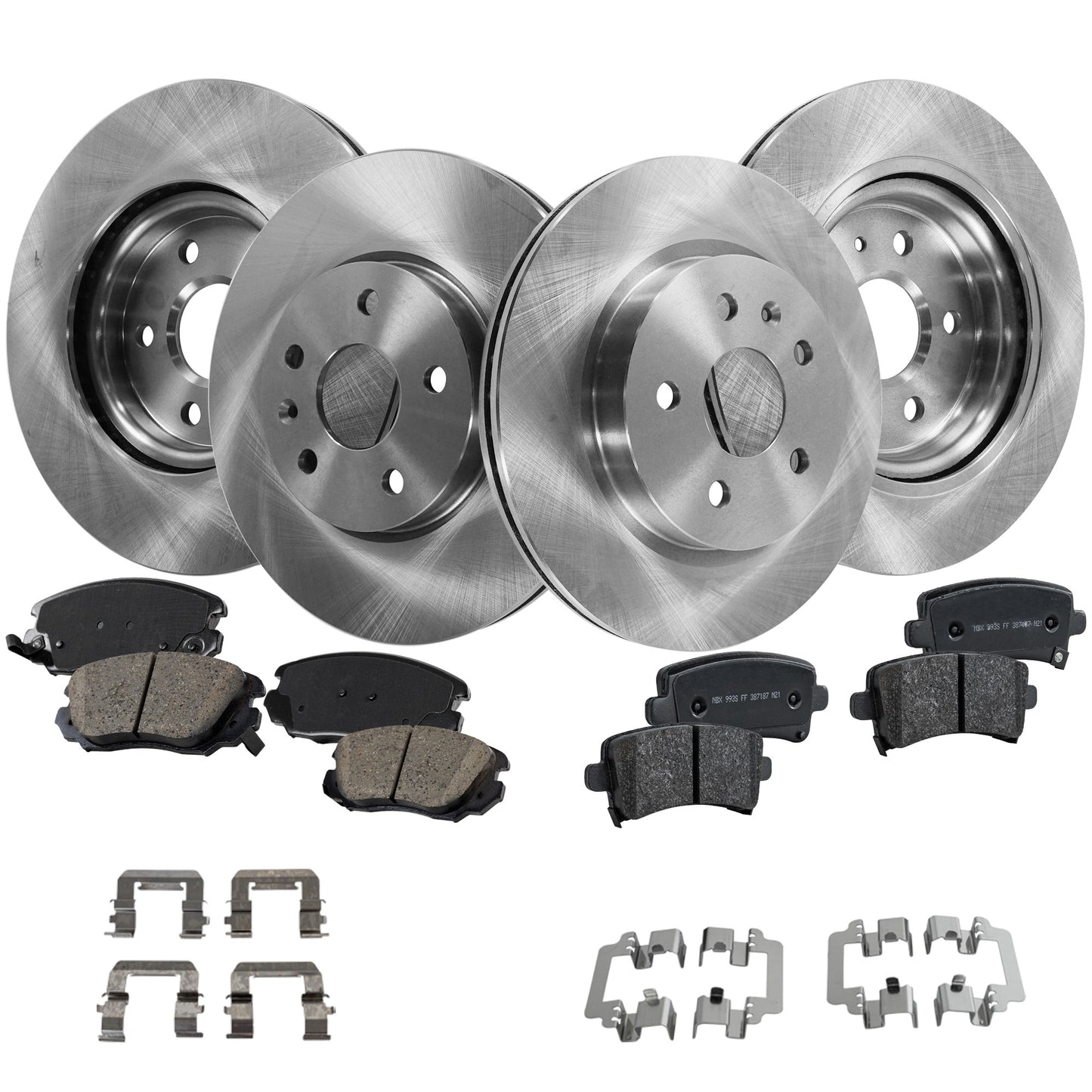 4-Wheel Set Front and Rear Brake Disc and Pad Kit, Plain Surface 5 Lugs Front-321.06 mm/Rear-314.96 mm Front-Ceramic/Rear-Organic Pro-Line Series, Includes (4) Brake Disc and (2) Brake Pad Set