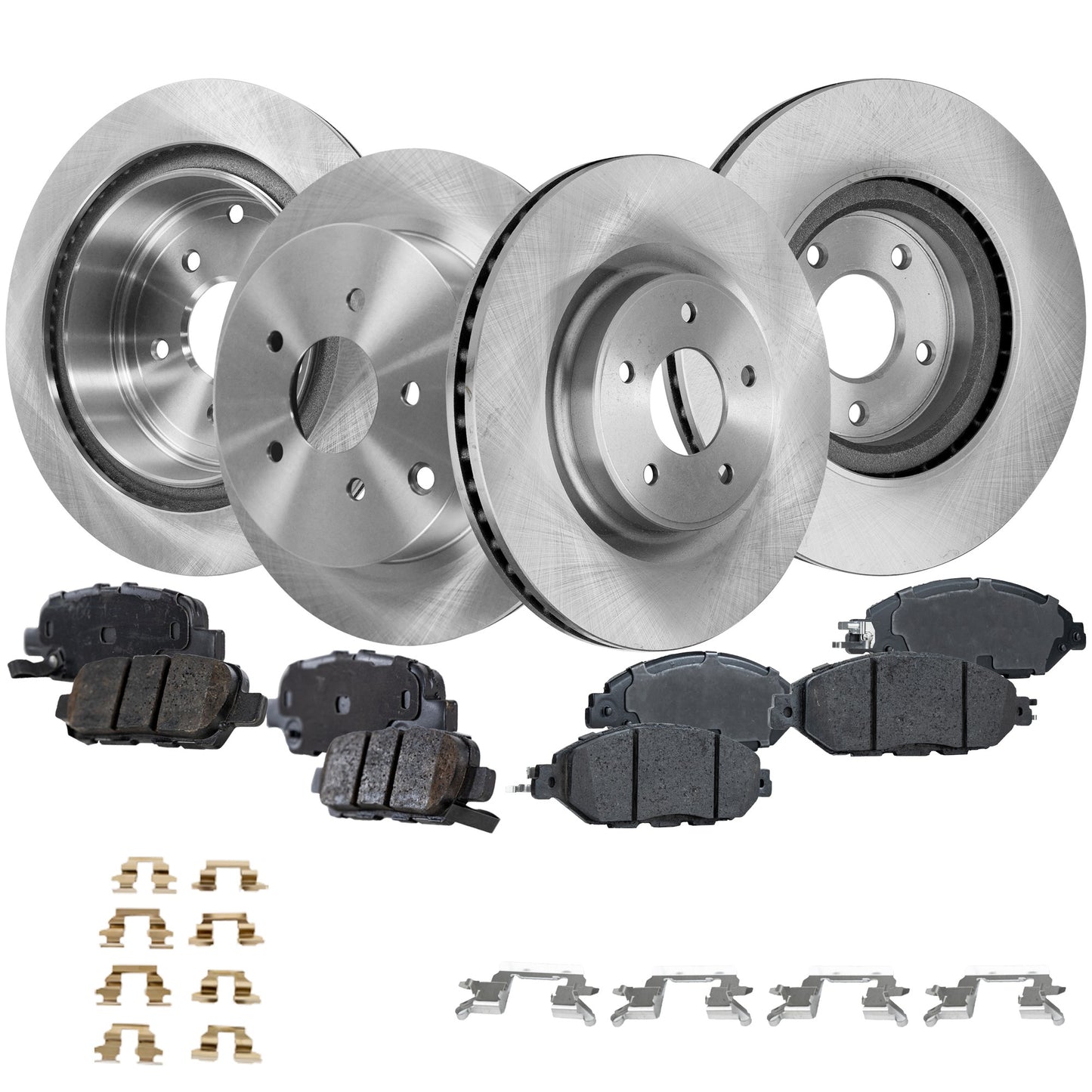 4-Wheel Set Front and Rear Brake Disc and Pad Kit, Plain Surface 5 Lugs Front-320.04 mm/Rear-308 mm Ceramic Pro-Line Series, Includes (2) Brake Pad Set and (4) Brake Disc