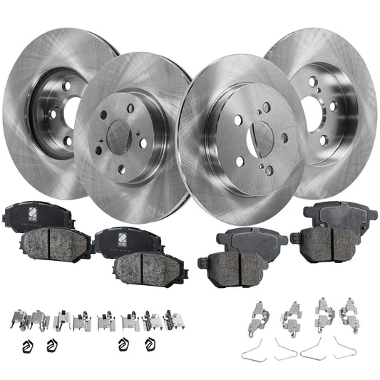 4-Wheel Set Front and Rear Brake Disc and Pad Kit, Plain Surface 5 Lugs Front-275.08 mm/Rear-259.08 mm Ceramic Pro-Line Series, Includes (2) Brake Pad Set and (4) Brake Disc