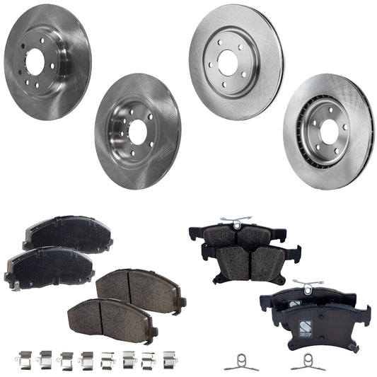 4-Wheel Set Front and Rear Brake Disc and Pad Kit, Plain Surface 5 Lugs Front-329.95 mm/Rear-320.04 mm Ceramic Pro-Line Series, Includes (2) Brake Pad Set and (4) Brake Disc