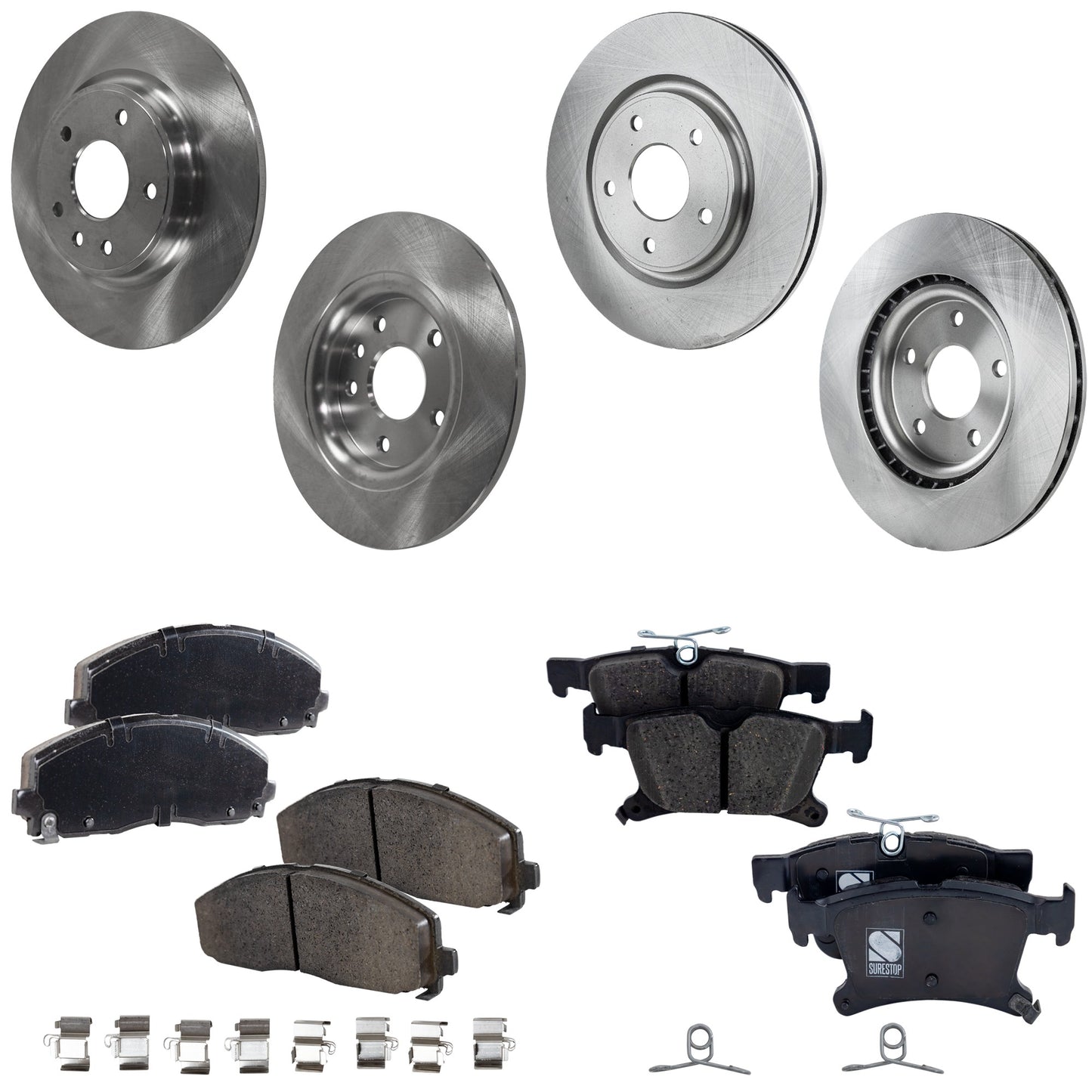 4-Wheel Set Front and Rear Brake Disc and Pad Kit, Plain Surface 5 Lugs Front-329.95 mm/Rear-320.04 mm Ceramic Pro-Line Series, Includes (2) Brake Pad Set and (4) Brake Disc