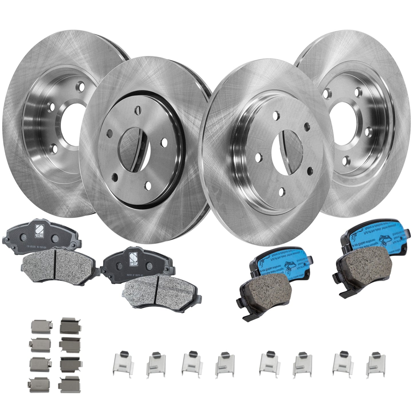 4-Wheel Set Front and Rear Brake Disc and Pad Kit, Plain Surface 5 Lugs Front-302.01 mm/Rear-305.05 mm Front-Semi-Metallic/Rear-Ceramic Pro-Line Series, Includes (2) Brake Pad Set and (4) Brake Disc