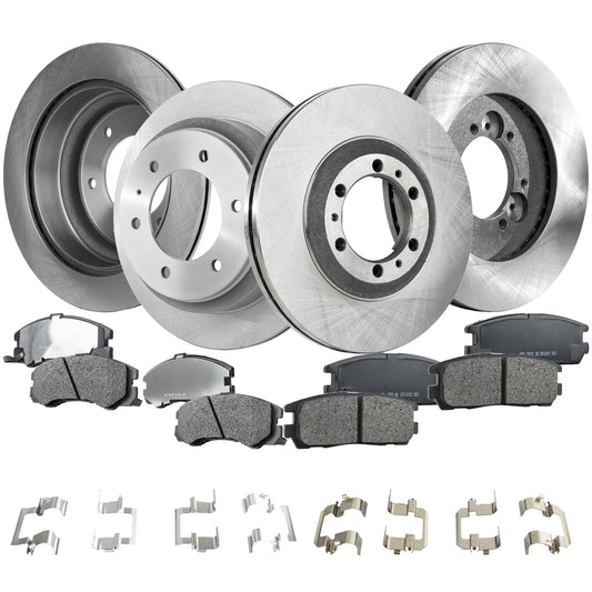 4-Wheel Set Front and Rear Brake Disc and Pad Kit, Plain Surface 6 Lugs Front-279.91 mm/Rear-313.44 mm Pro-Line Series, Includes (4) Brake Disc and (2) Brake Pad Set