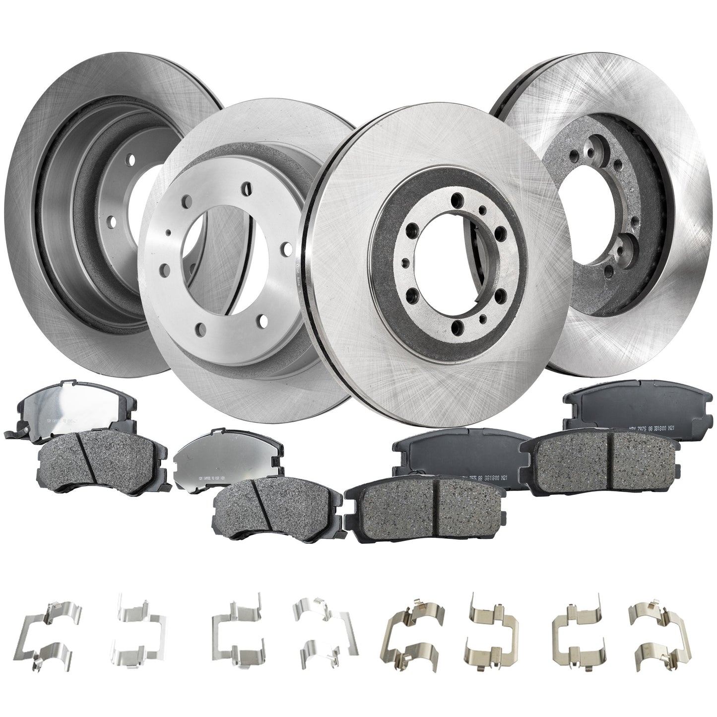 4-Wheel Set Front and Rear Brake Disc and Pad Kit, Plain Surface 6 Lugs Front-279.91 mm/Rear-313.44 mm Pro-Line Series, Includes (4) Brake Disc and (2) Brake Pad Set