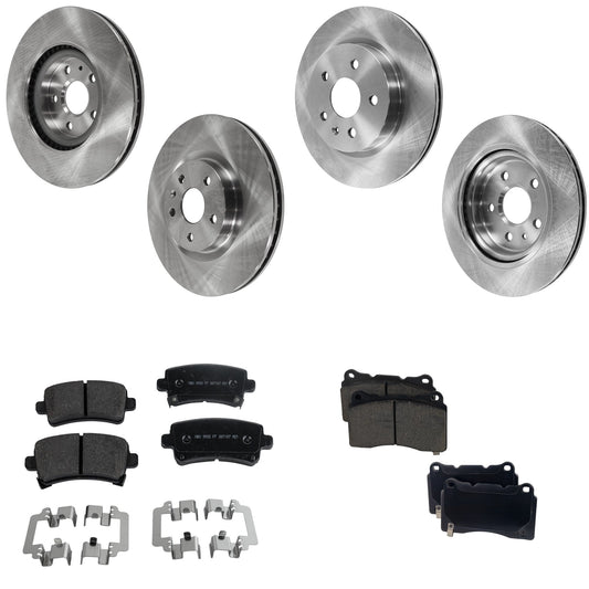 4-Wheel Set Front and Rear Brake Disc and Pad Kit, Plain Surface 5 Lugs Front-344.93 mm/Rear-314.96 mm Front-Ceramic/Rear-Organic Pro-Line Series, Includes (4) Brake Disc and (2) Brake Pad Set