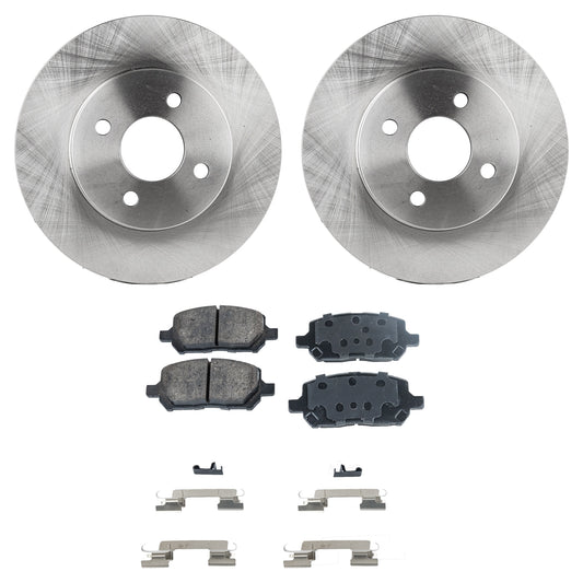 2-Wheel Set Front Brake Disc and Pad Kit, Plain Surface 4 Lugs 256.03 mm Ceramic Pro-Line Series, Includes (1) Brake Pad Set and (2) Brake Disc