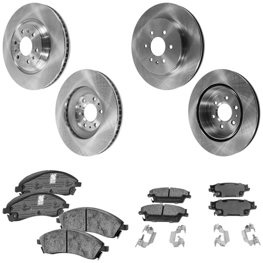 4-Wheel Set Front and Rear Brake Disc and Pad Kit, Plain Surface 6 Lugs Front-323.09 mm/Rear-319.02 mm Ceramic Pro-Line Series, Includes (2) Brake Pad Set and (4) Brake Disc