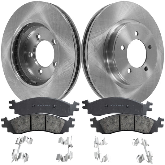 2-Wheel Set Front Brake Disc and Pad Kit, Plain Surface 5 Lugs 305.05 mm Ceramic Pro-Line Series, Includes (1) Brake Pad Set and (2) Brake Disc