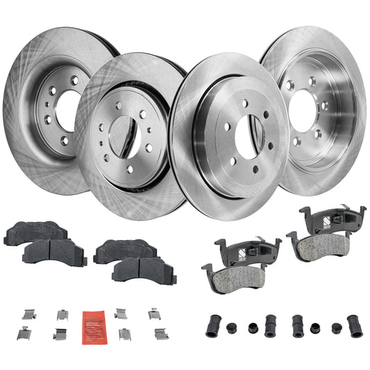 4-Wheel Set Front and Rear Brake Disc and Pad Kit, Plain Surface 6 Lugs Front-350.01 mm/Rear-341.88 mm Ceramic Pro-Line Series, Includes (4) Brake Disc and (2) Brake Pad Set