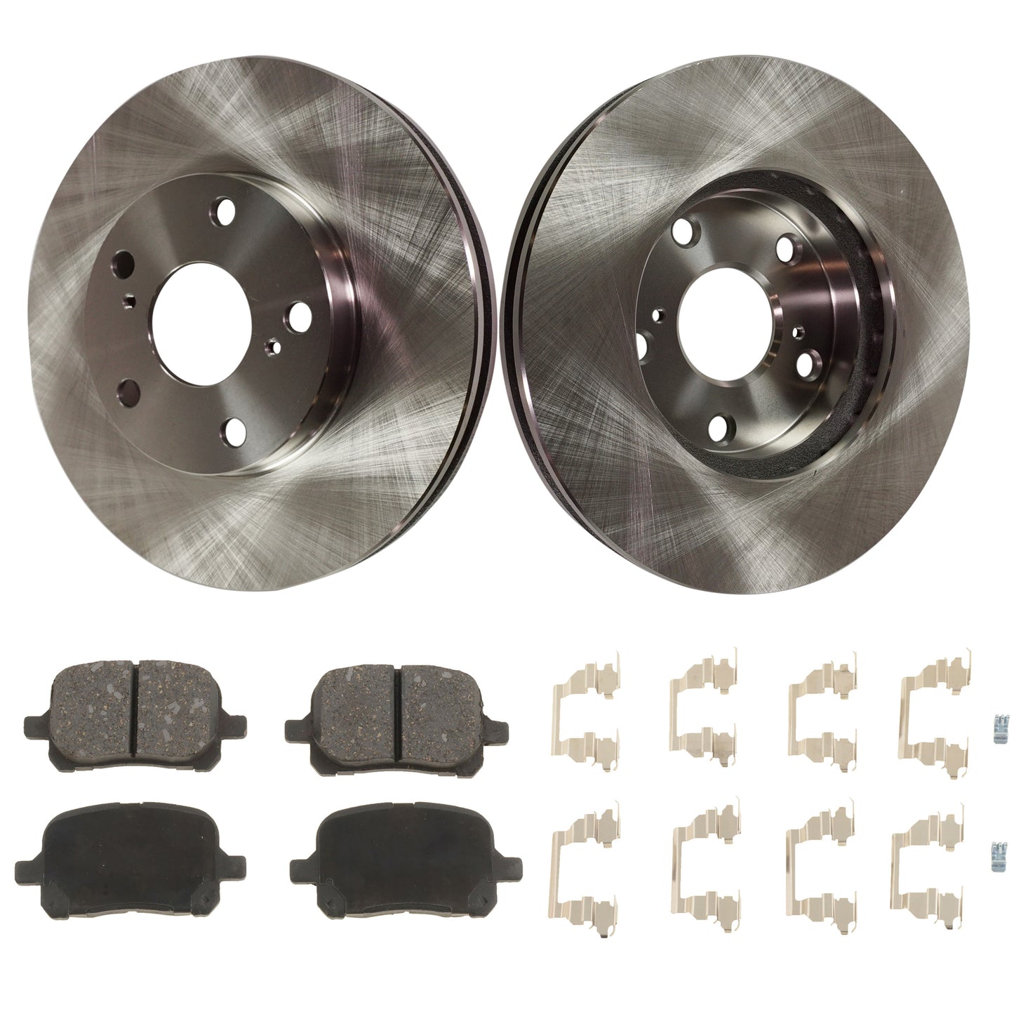 2-Wheel Set Front Brake Disc and Pad Kit, Plain Surface 5 Lugs 275.08 mm Ceramic Pro-Line Series, Includes (2) Brake Disc and (1) Brake Pad Set