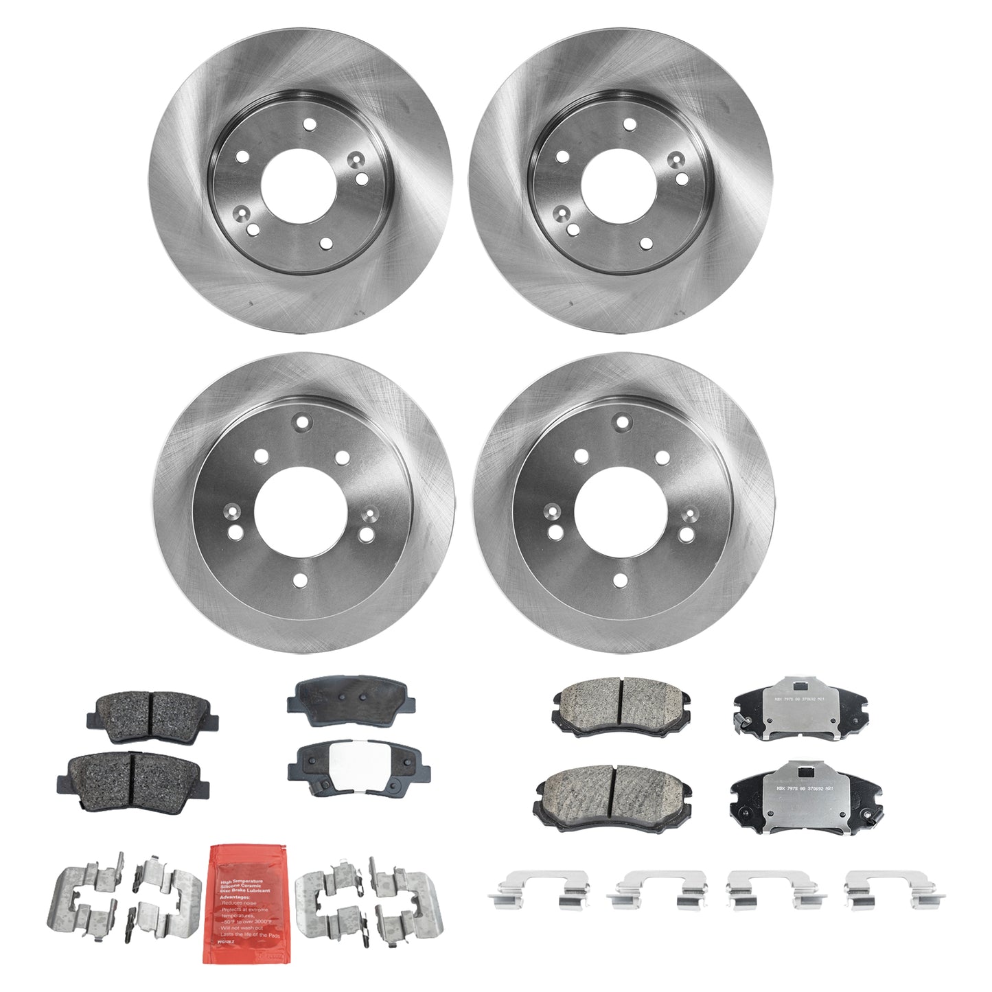 4-Wheel Set Front and Rear Brake Disc and Pad Kit, Plain Surface, 5 Lugs, Front-279.91 mm/Rear-261.87 mm, Ceramic, Pro-Line Series Includes (4) Brake Disc and (2) Brake Pad Set