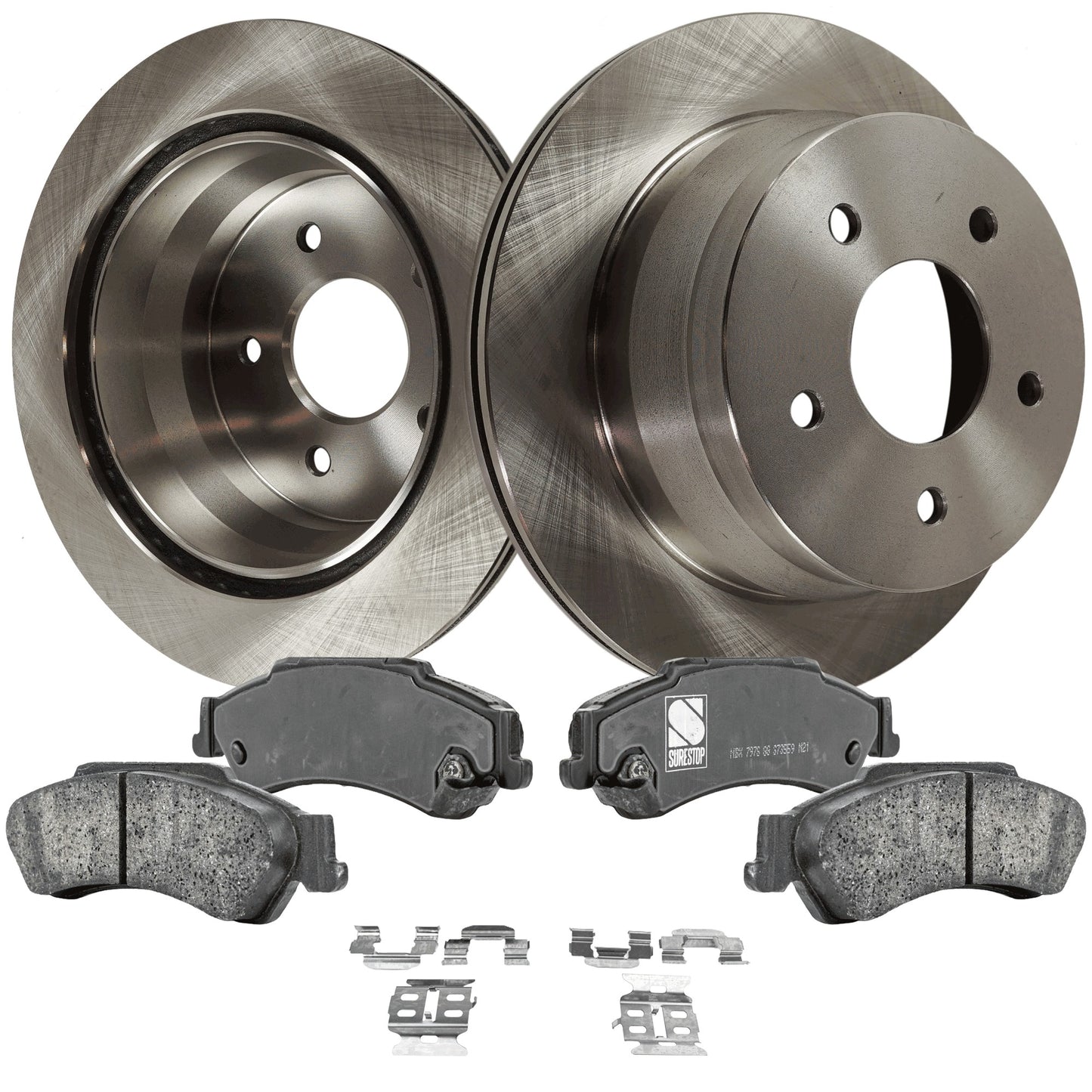 2-Wheel Set Rear Brake Disc and Pad Kit, Plain Surface 5 Lugs 294.89 mm Ceramic Pro-Line Series, Includes (1) Brake Pad Set and (2) Brake Disc
