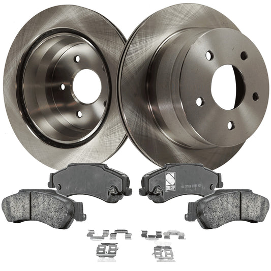 2-Wheel Set Rear Brake Disc and Pad Kit, Plain Surface 5 Lugs 294.89 mm Ceramic Pro-Line Series, Includes (1) Brake Pad Set and (2) Brake Disc