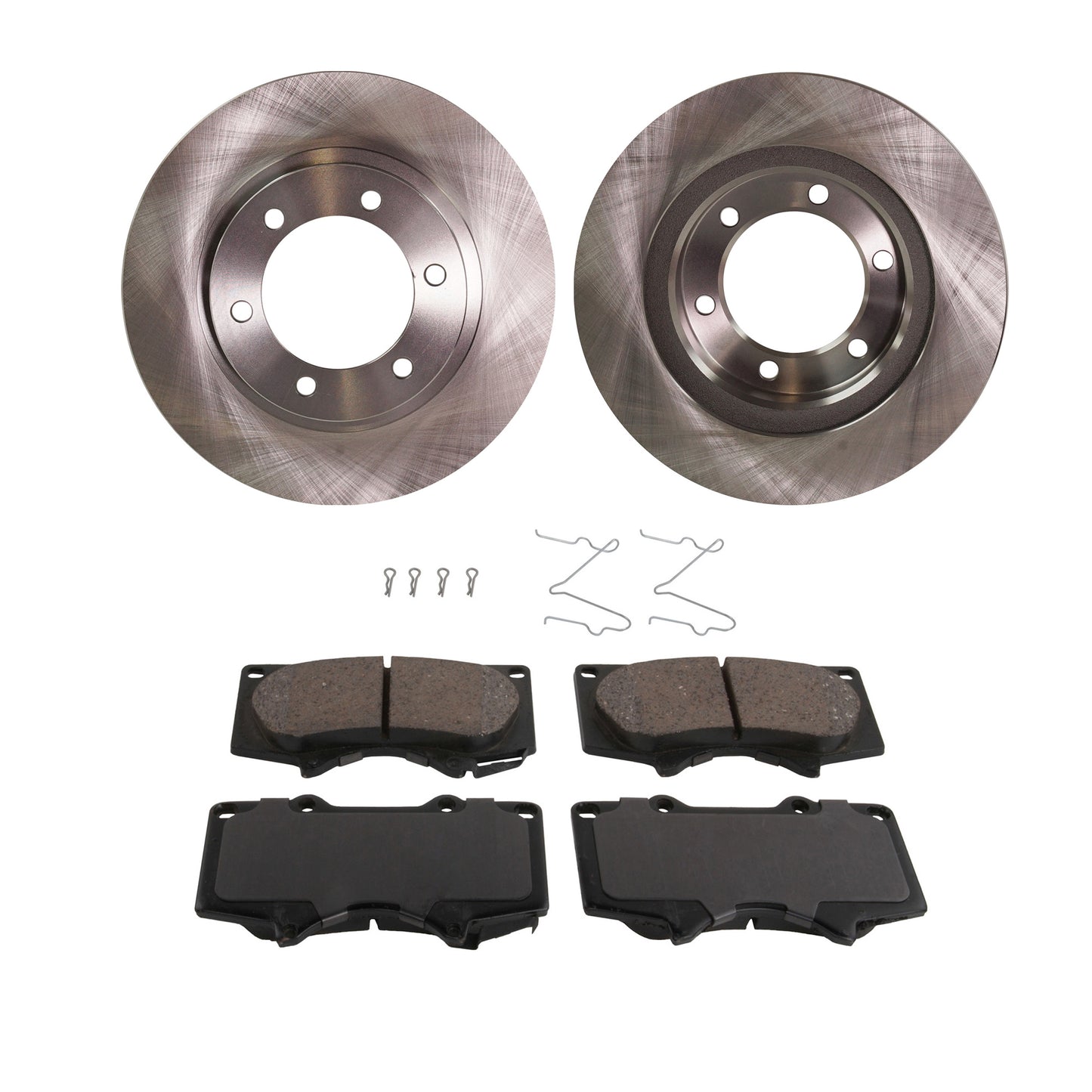 2-Wheel Set Front Brake Disc and Pad Kit, Plain Surface 6 Lugs 319.02 mm Ceramic Pro-Line Series, Includes (1) Brake Pad Set and (2) Brake Disc