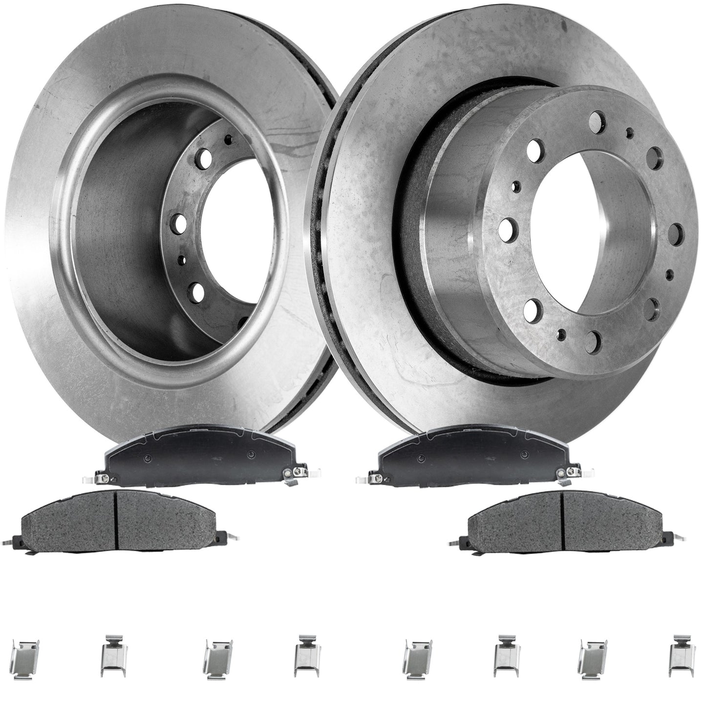 2-Wheel Set Rear Brake Disc and Pad Kit, Plain Surface 8 Lugs 357.89 mm Semi-metallic Pro-Line Series, Includes (2) Brake Disc and (1) Brake Pad Set