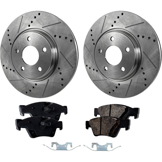 2-Wheel Set Rear Brake Disc and Pad Kit, Cross-drilled and Slotted 330 mm Ceramic Pro-Line Series, Includes (1) Brake Pad Set and (2) Brake Disc