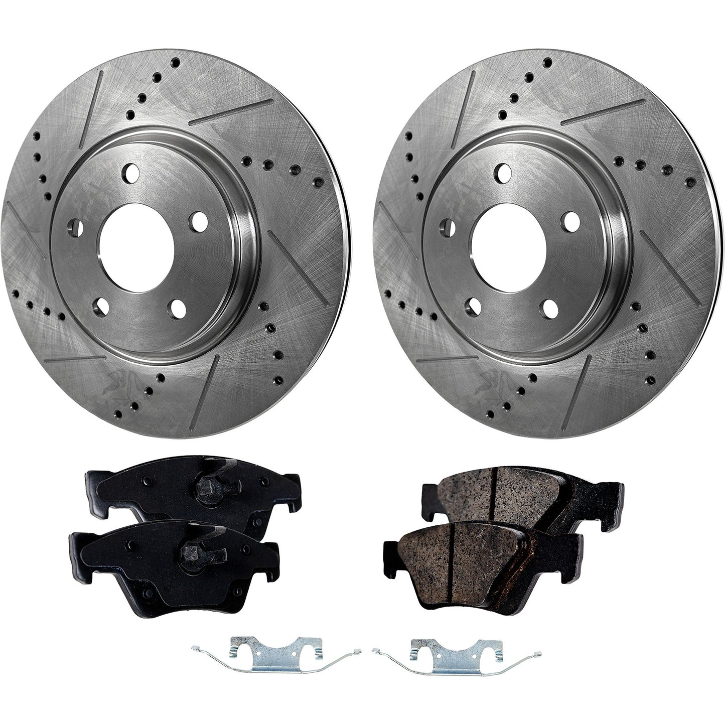 2-Wheel Set Rear Brake Disc and Pad Kit, Cross-drilled and Slotted 330 mm Ceramic Pro-Line Series, Includes (1) Brake Pad Set and (2) Brake Disc