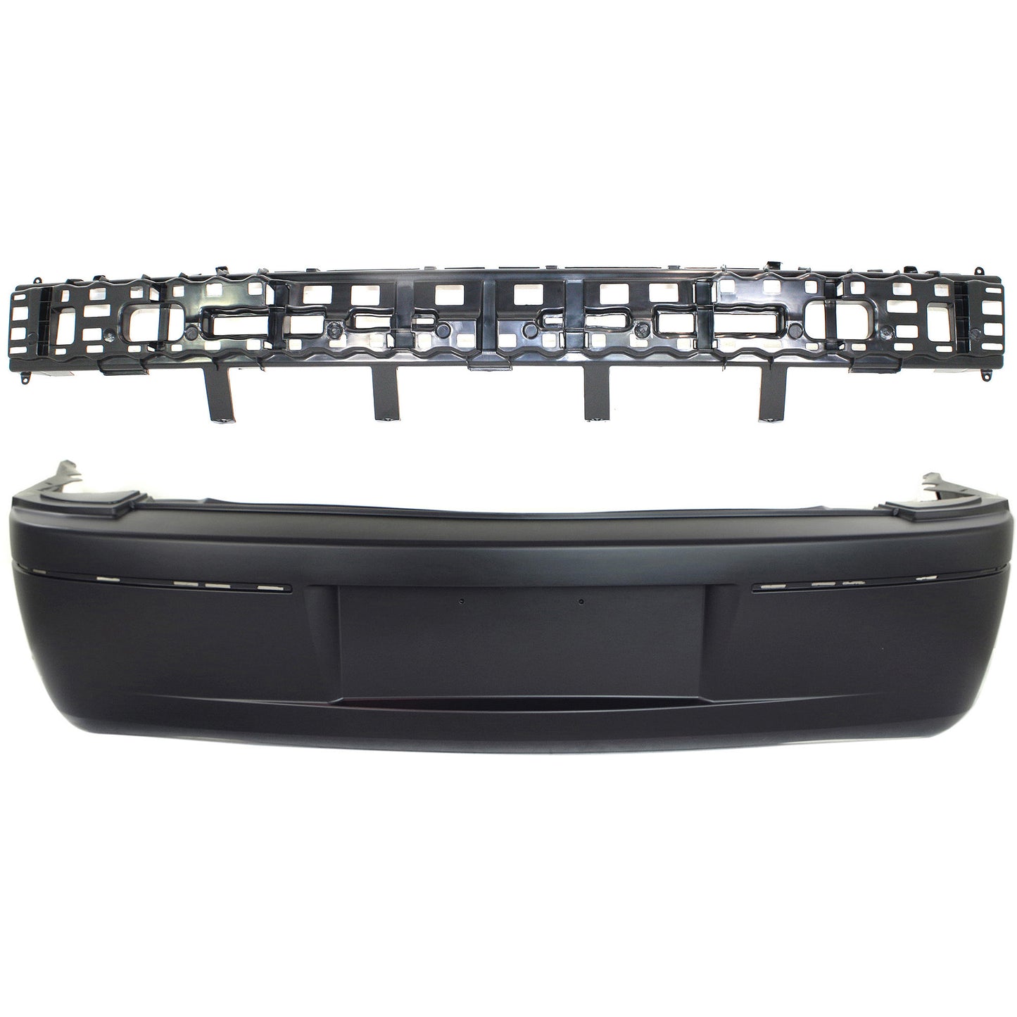 2-Piece Kit Rear Bumper Absorber Includes (1) Bumper Absorber and (1) Bumper Cover