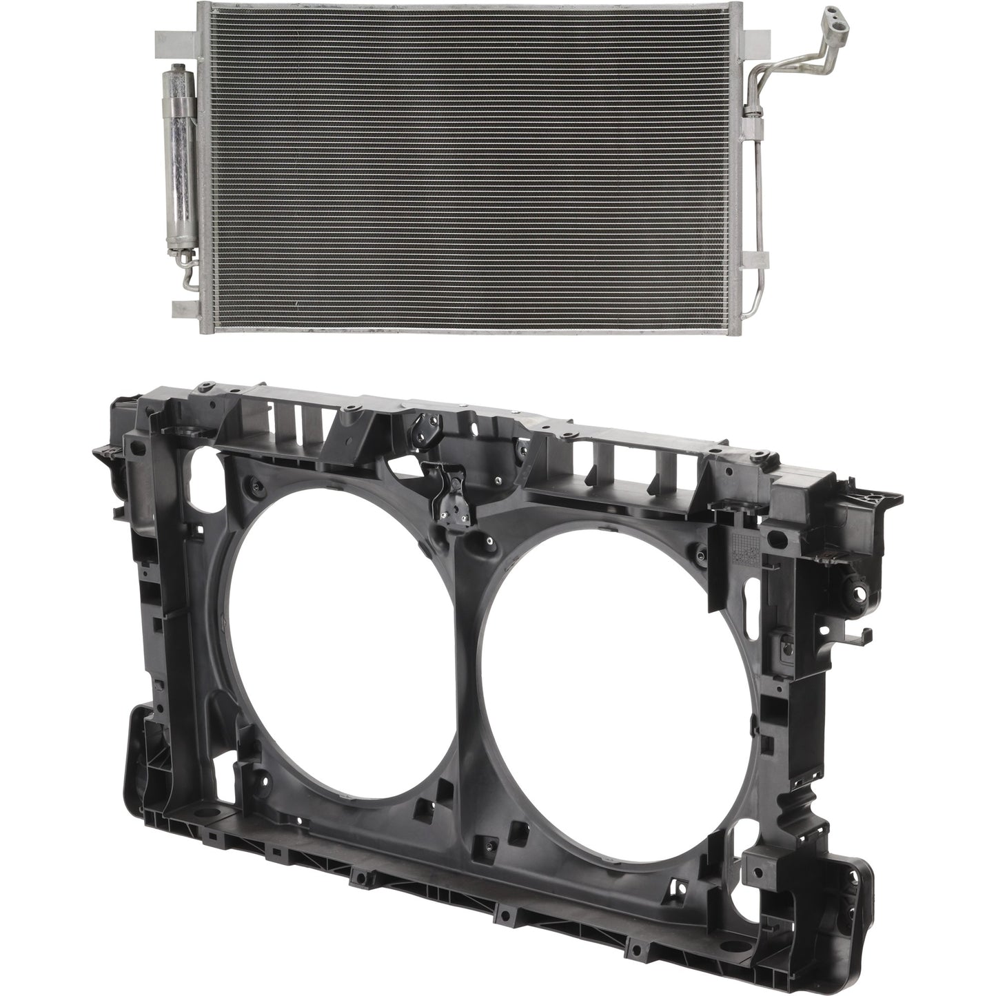 2-Piece Kit A/C Condenser, 3.5L, 6Cyl Includes (1) A/C Condenser and (1) Radiator Support