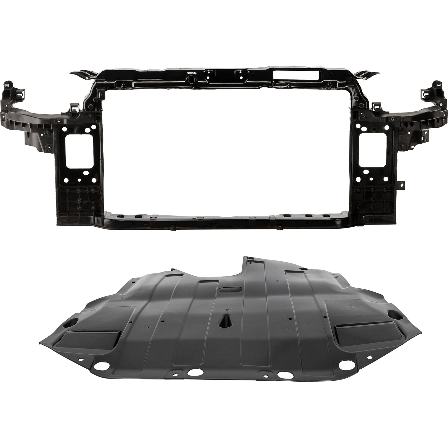 2-Piece Kit Radiator Support Assembly Includes (1) Engine Splash Shield and (1) Radiator Support