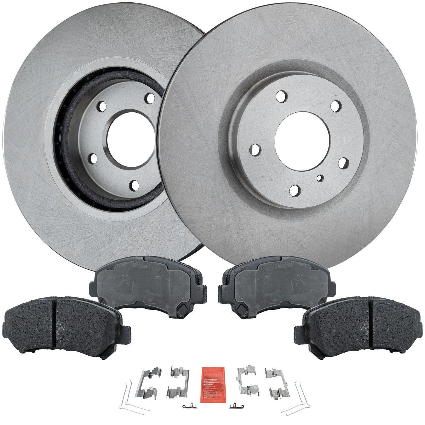 2-Wheel Set Front Brake Disc and Pad Kit, Plain Surface 5 Lugs 320.04 mm Ceramic Pro-Line Series, Includes (2) Brake Disc and (1) Brake Pad Set