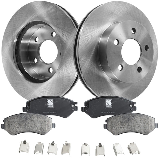 2-Wheel Set Front Brake Disc and Pad Kit, Plain Surface 5 Lugs 288.04 mm Ceramic Pro-Line Series, Includes (2) Brake Disc and (1) Brake Pad Set