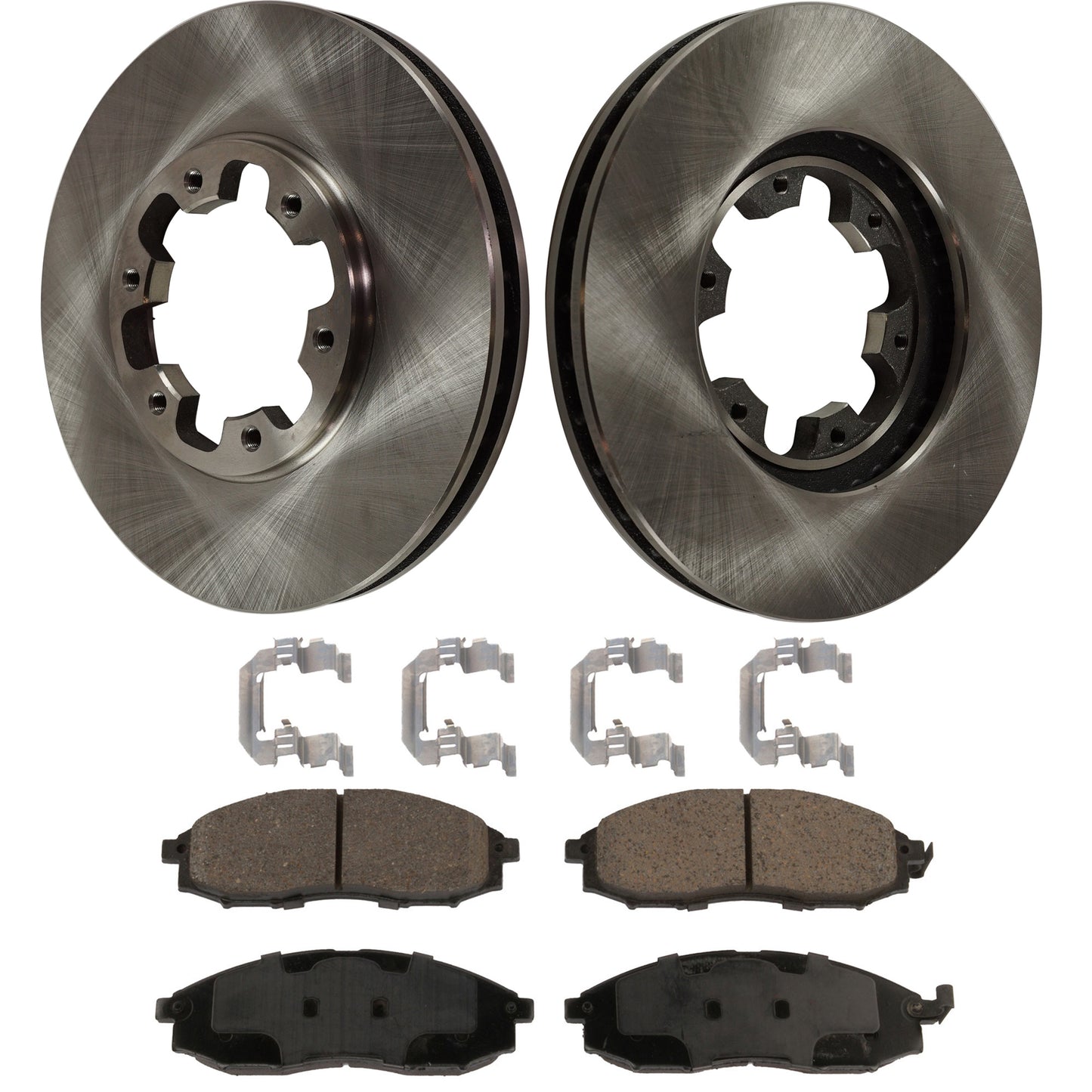 2-Wheel Set Front Brake Disc and Pad Kit, Plain Surface 6 Lugs 282.96 mm Ceramic Pro-Line Series, Includes (2) Brake Disc and (1) Brake Pad Set