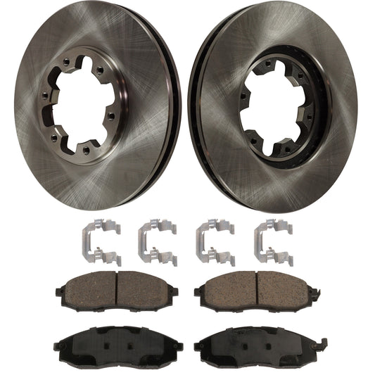 2-Wheel Set Front Brake Disc and Pad Kit, Plain Surface 6 Lugs 282.96 mm Ceramic Pro-Line Series, Includes (2) Brake Disc and (1) Brake Pad Set