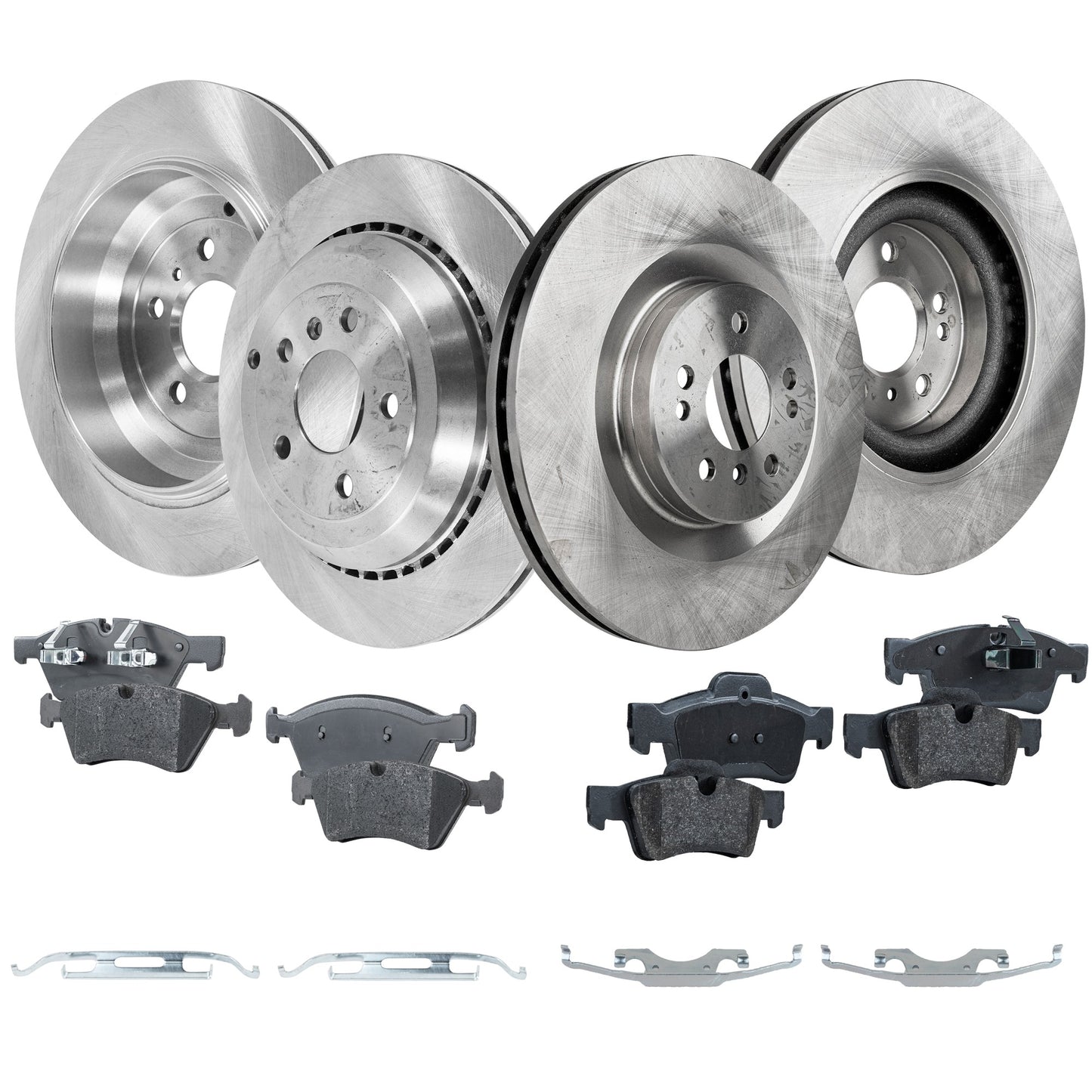 4-Wheel Set Front and Rear Brake Disc and Pad Kit, Plain Surface 5 Lugs Front-350.01 mm/Rear-329.95 mm Organic Pro-Line Series, Includes (2) Brake Pad Set and (4) Brake Disc