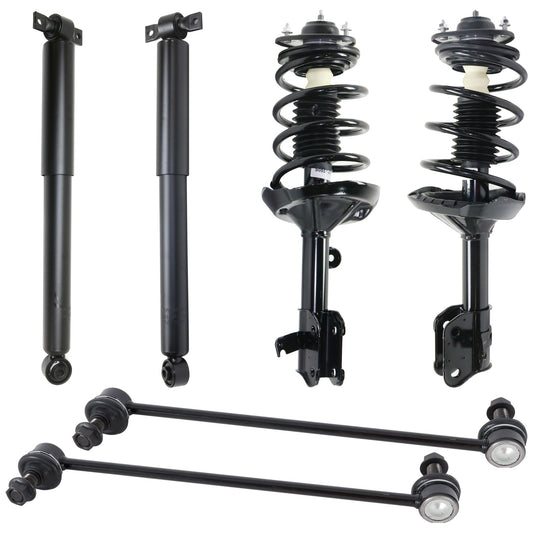 Комплект из 6 деталей для передней подвески со стороны водителя и пассажира, включает в себя (2) тяги стабилизатора поперечной устойчивости и (4) амортизатора и стойки в сборе