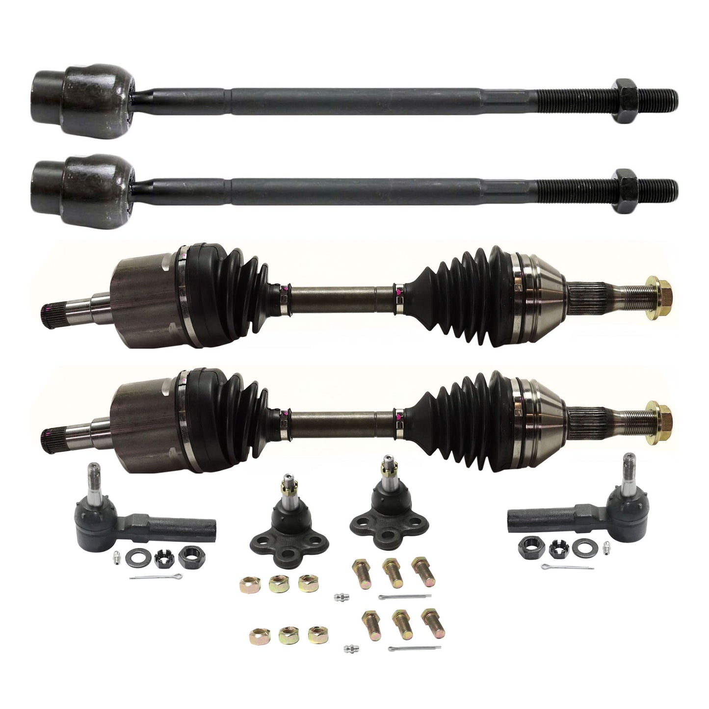 8-Piece Kit Front, Driver and Passenger Side Suspension Kit, Includes (2) Ball Joint, (4) Tie Rod End and (2) Axle Assembly